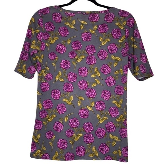 NEW - LuLaRoe Gigi Floral Purple Roses on a Gray Background - Size Small - Picture 2 of 5